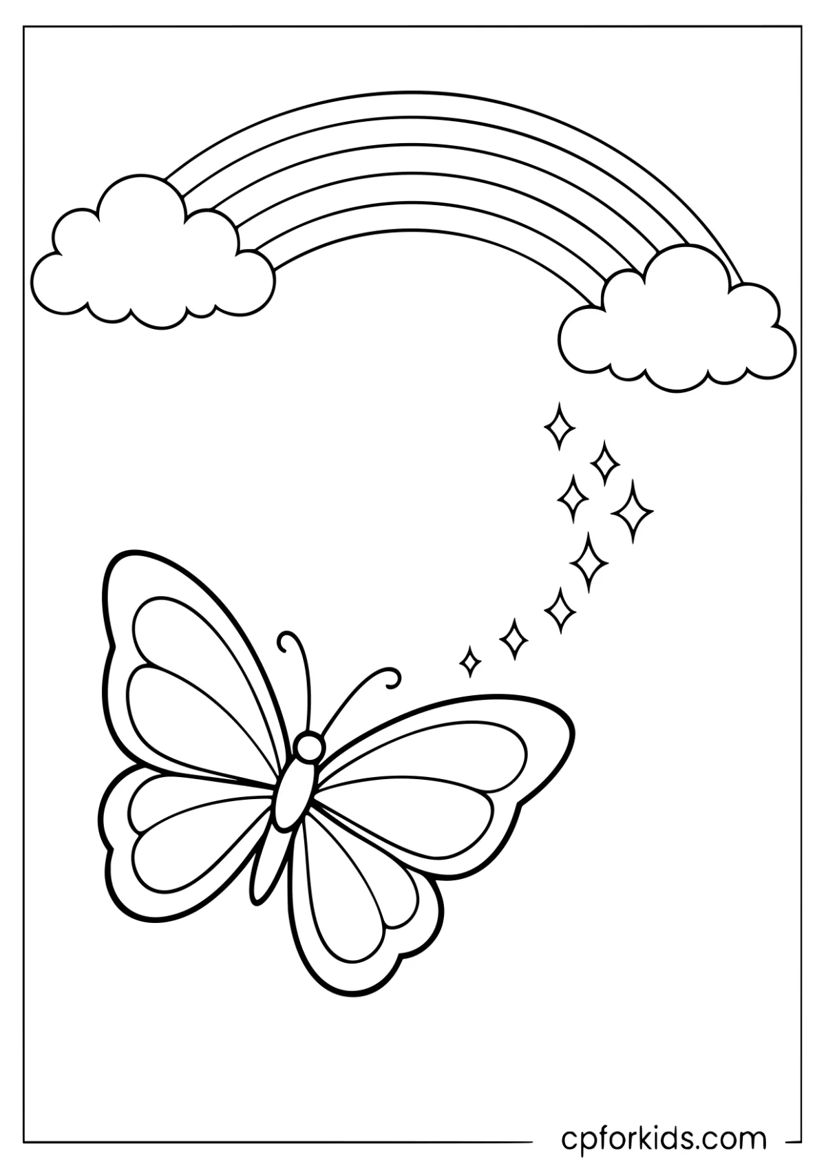 Large butterfly flying over a rainbow