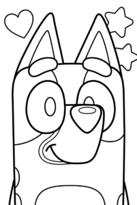 Large simple Bluey face with easy coloring spaces