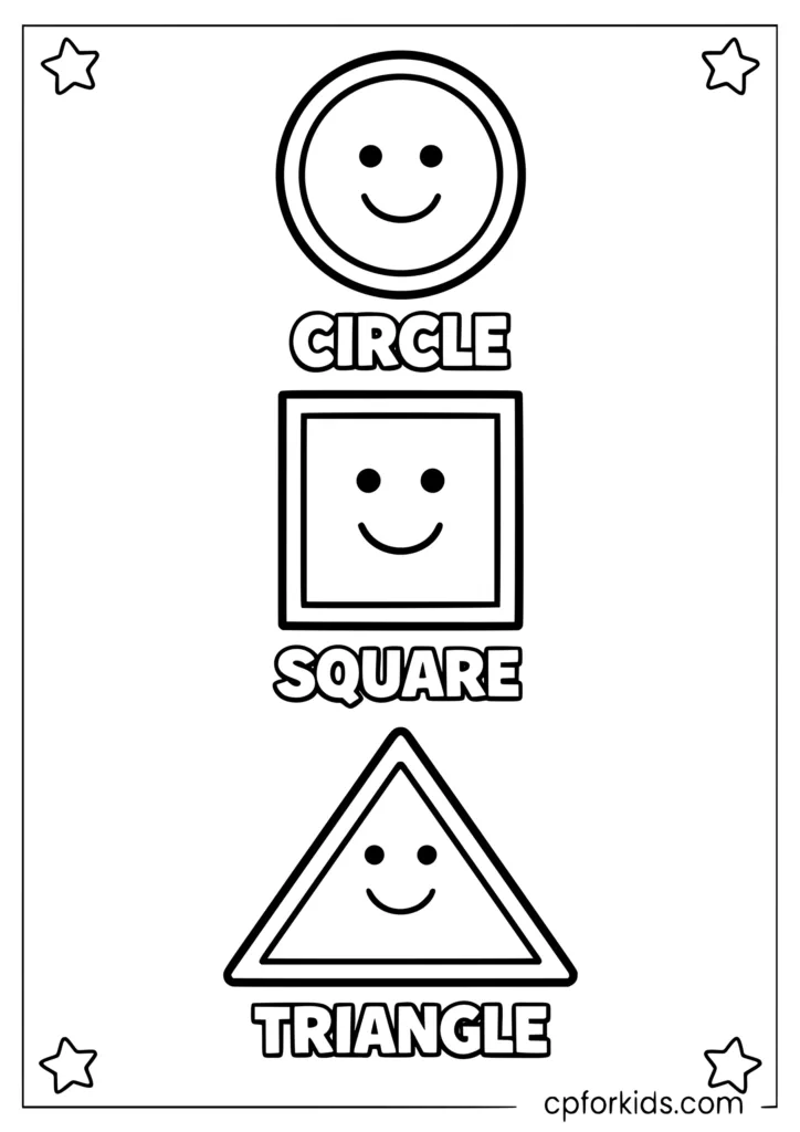 Big easy shapes coloring page for toddlers with giant circle square and triangle