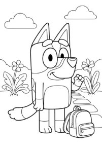 Bingo ready for an outdoor adventure with a backpack
