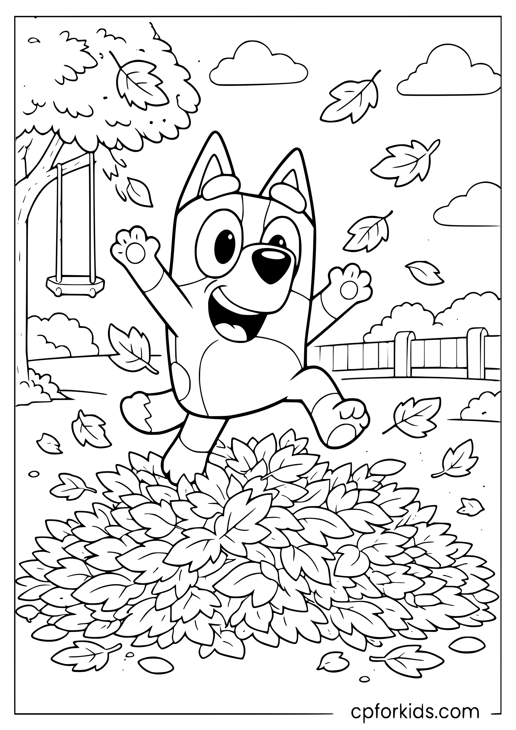 Bluey Playing in Autumn Leaves