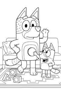 Bluey playing Daddy Robot with Bandit at home