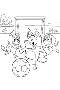 Bluey playing football with Mackenzie and Honey