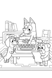 Bluey and friends playing with a pretend typewriter