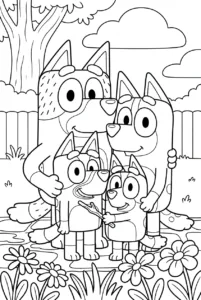 Bluey Bingo Bandit and Chilli together as a family