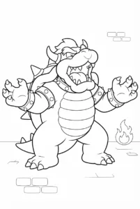 Bowser roaring with flames and castle stones