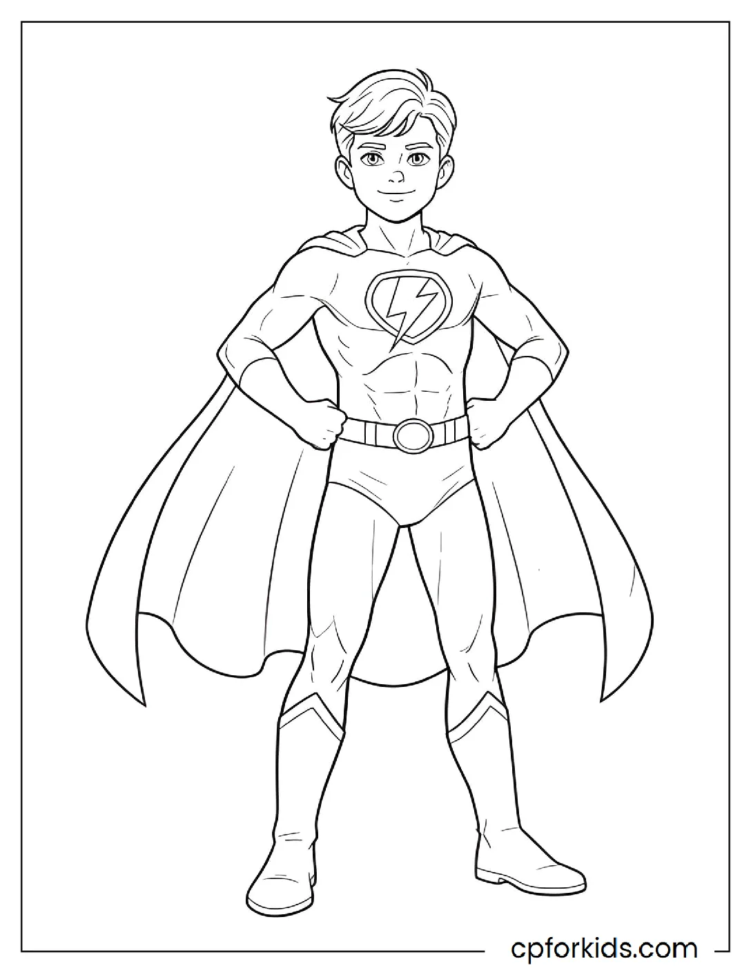Boy in a superhero costume with a cape