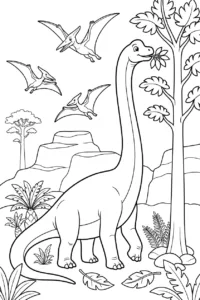 Brachiosaurus eating leaves from a tall tree online coloring page