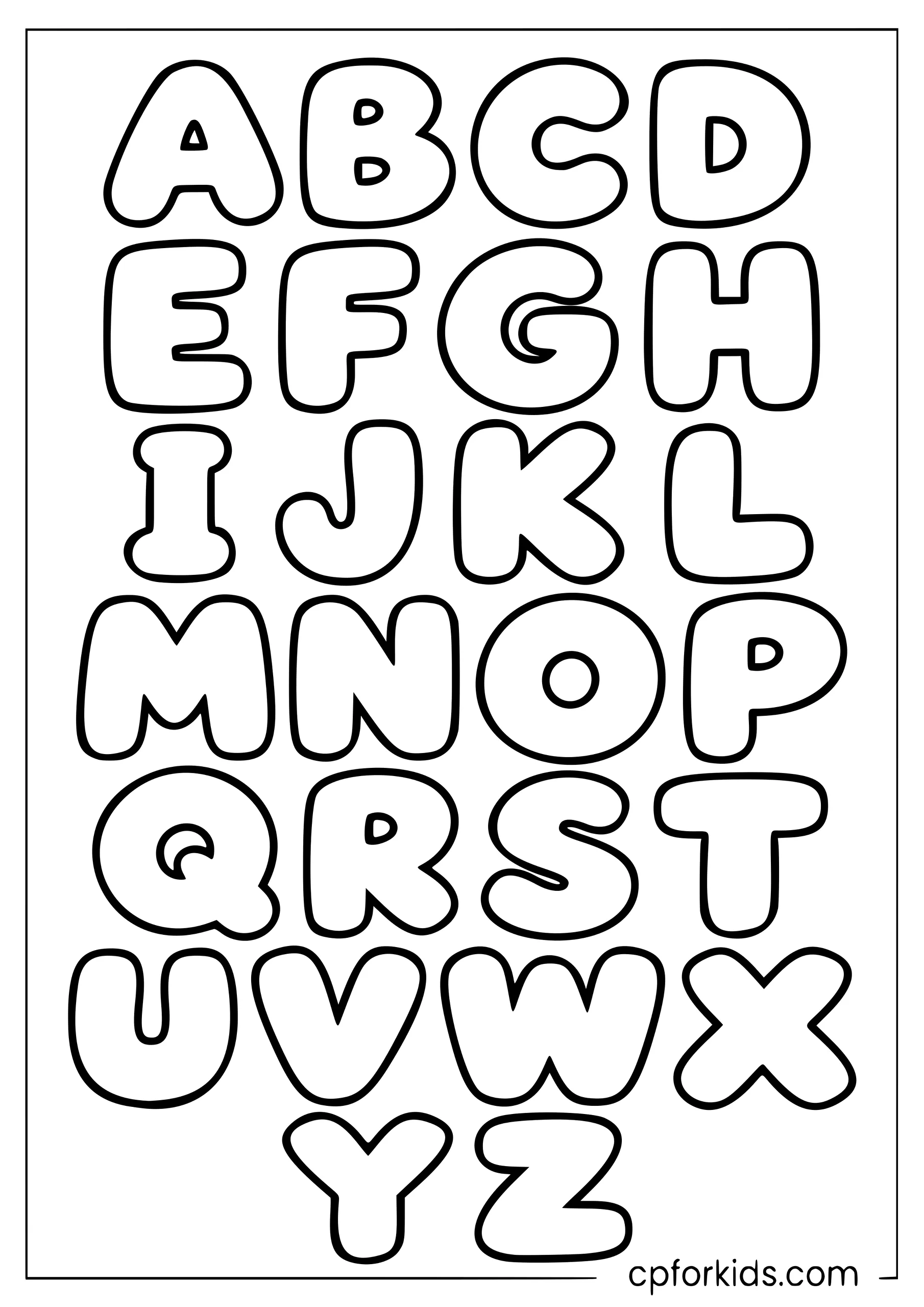 Large bubble alphabet letters arranged from A to Z