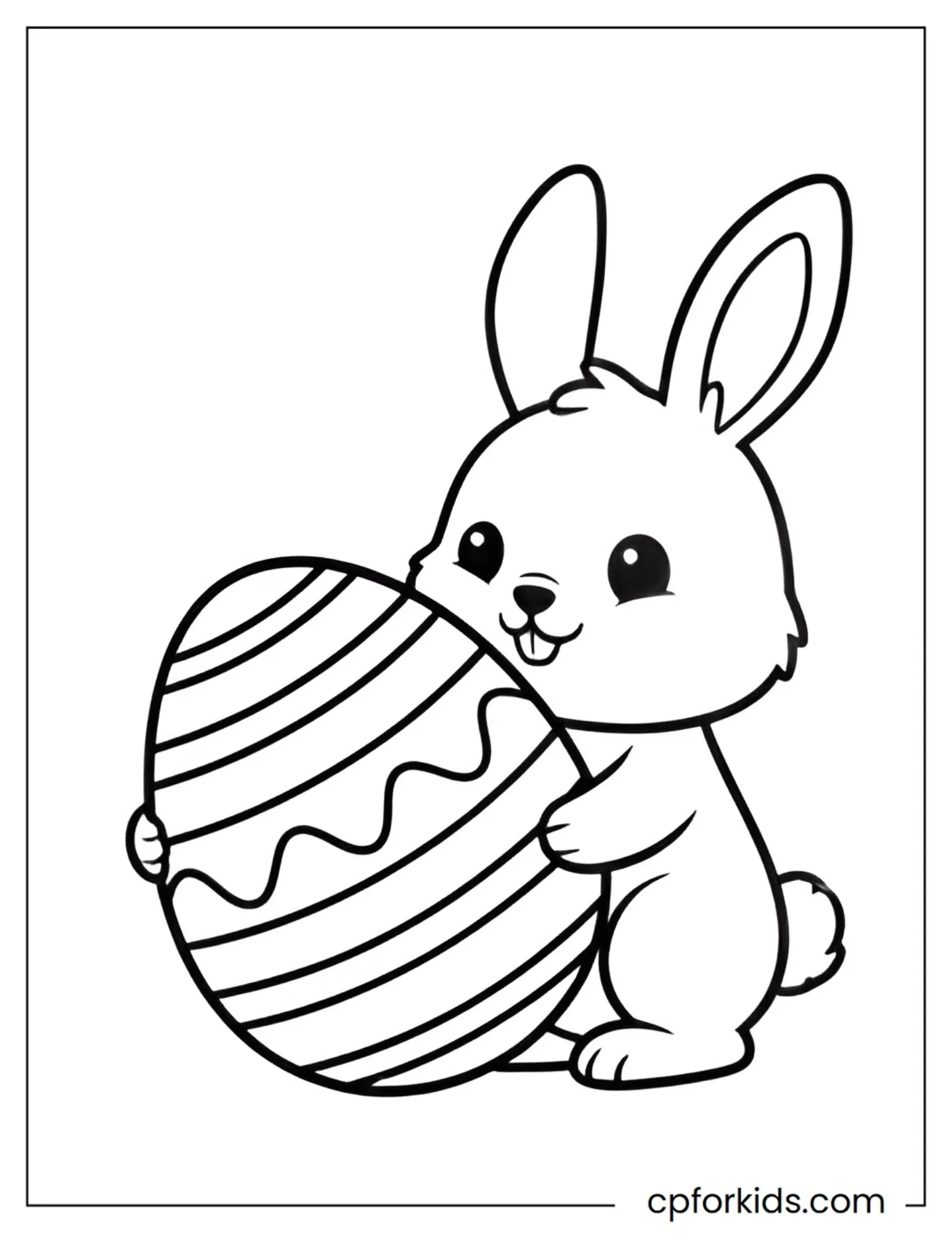 Small Easter bunny carrying one decorated egg