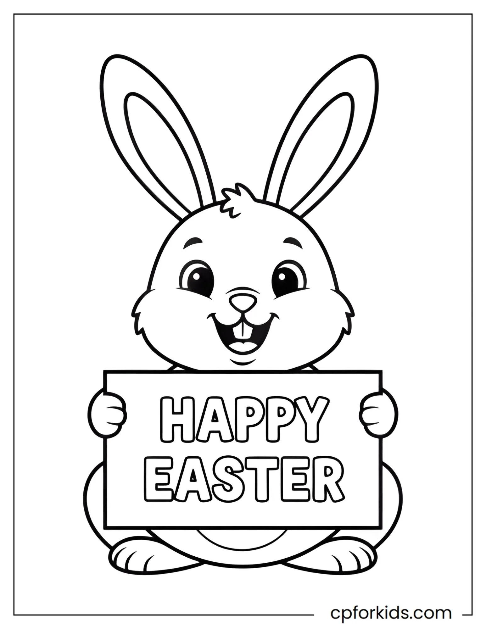 Easter bunny holding a Happy Easter sign