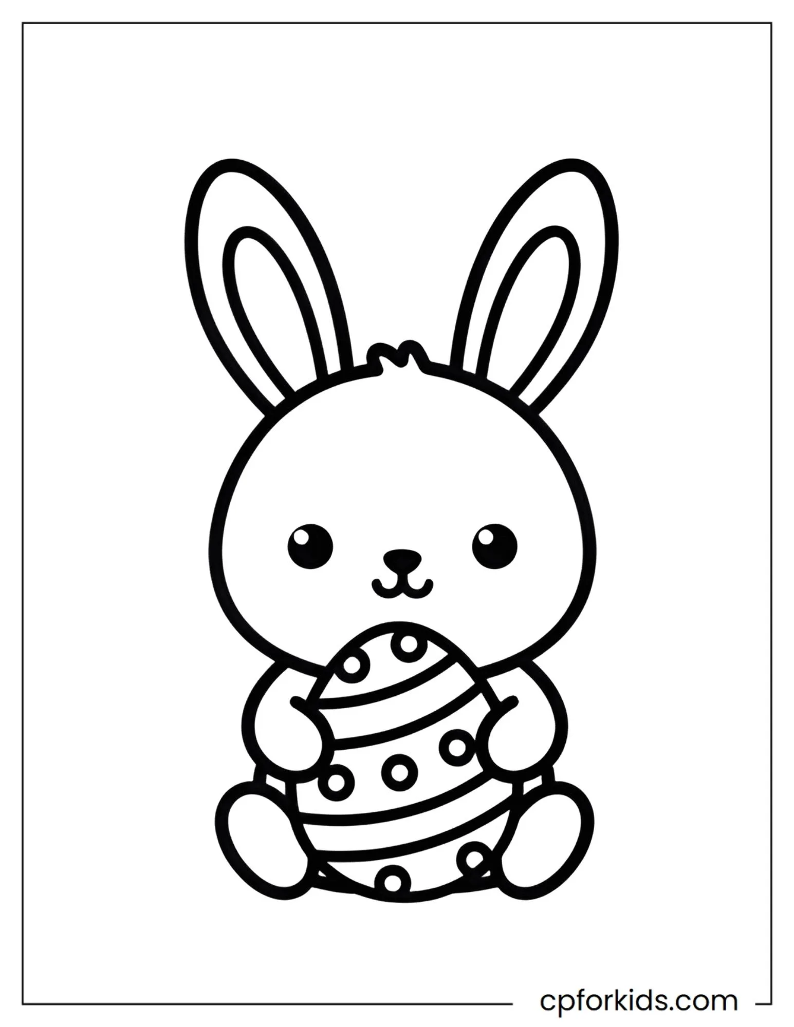 Small Easter bunny holding one decorated egg