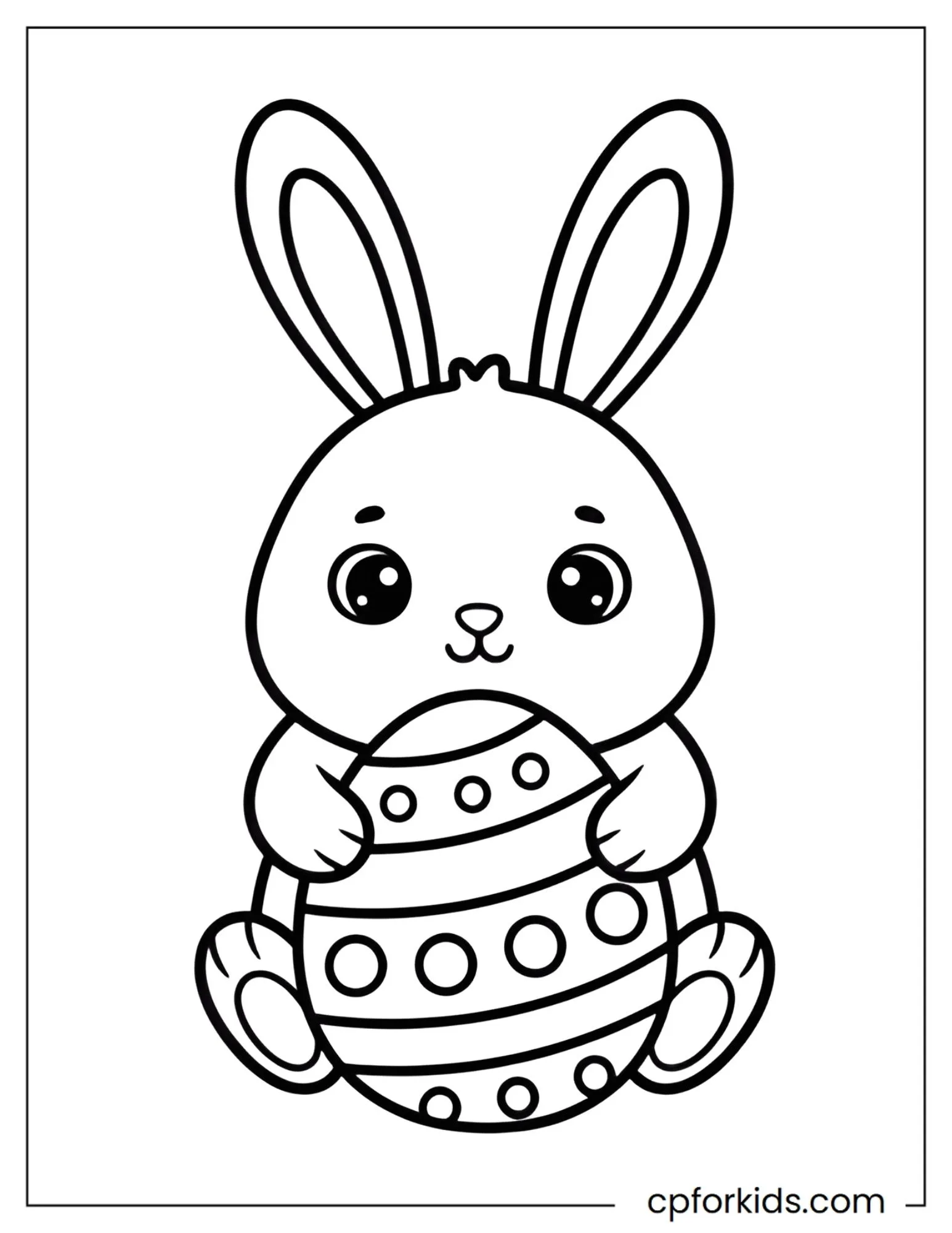 Easter bunny hugging one large decorated egg