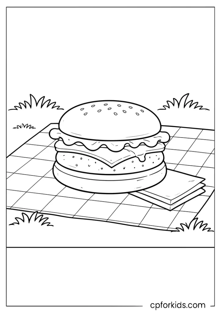 Burger on a picnic mat coloring page