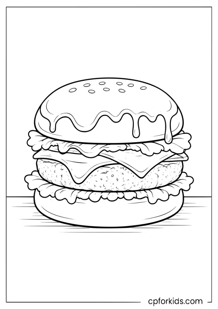 Burger with sauce drizzle coloring page