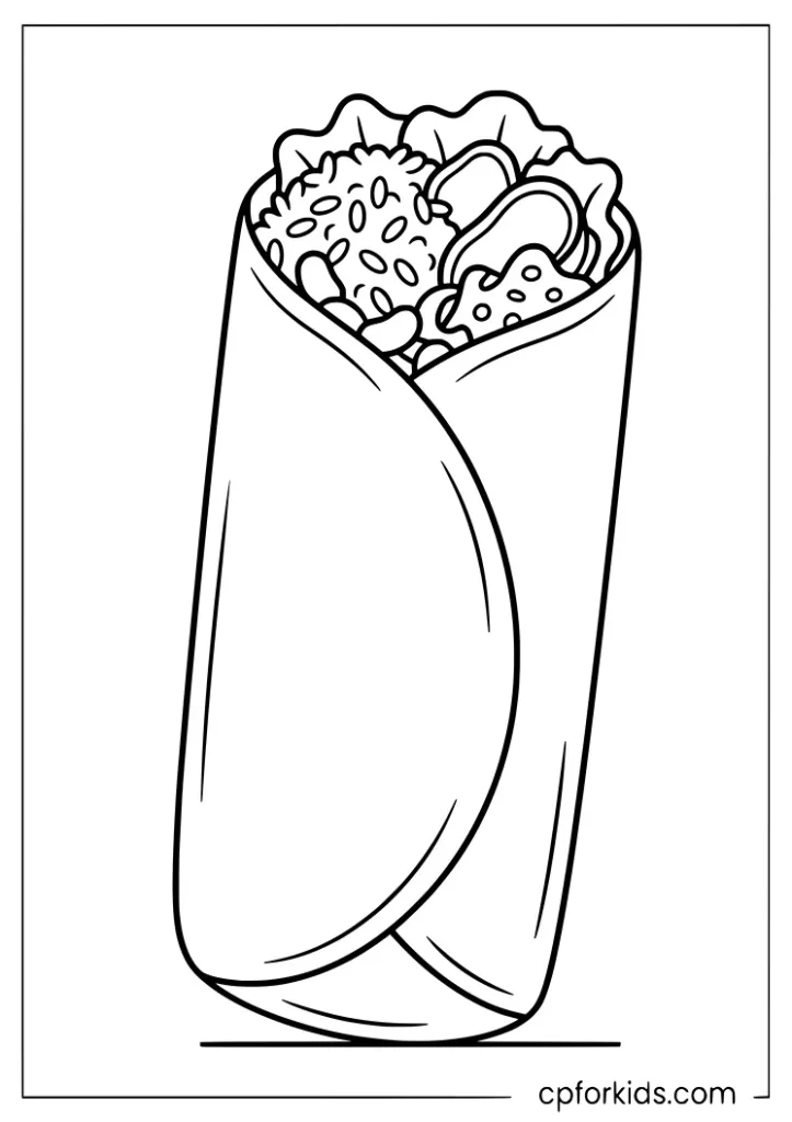Burrito fast food coloring page for kids