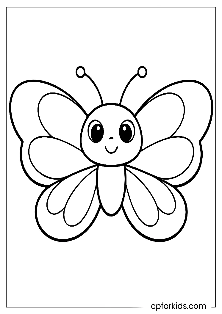 Smiling butterfly with large eyes and open wings