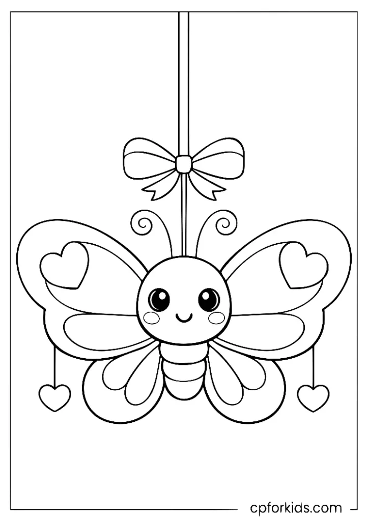 Heart-wing butterfly hanging ornament coloring page