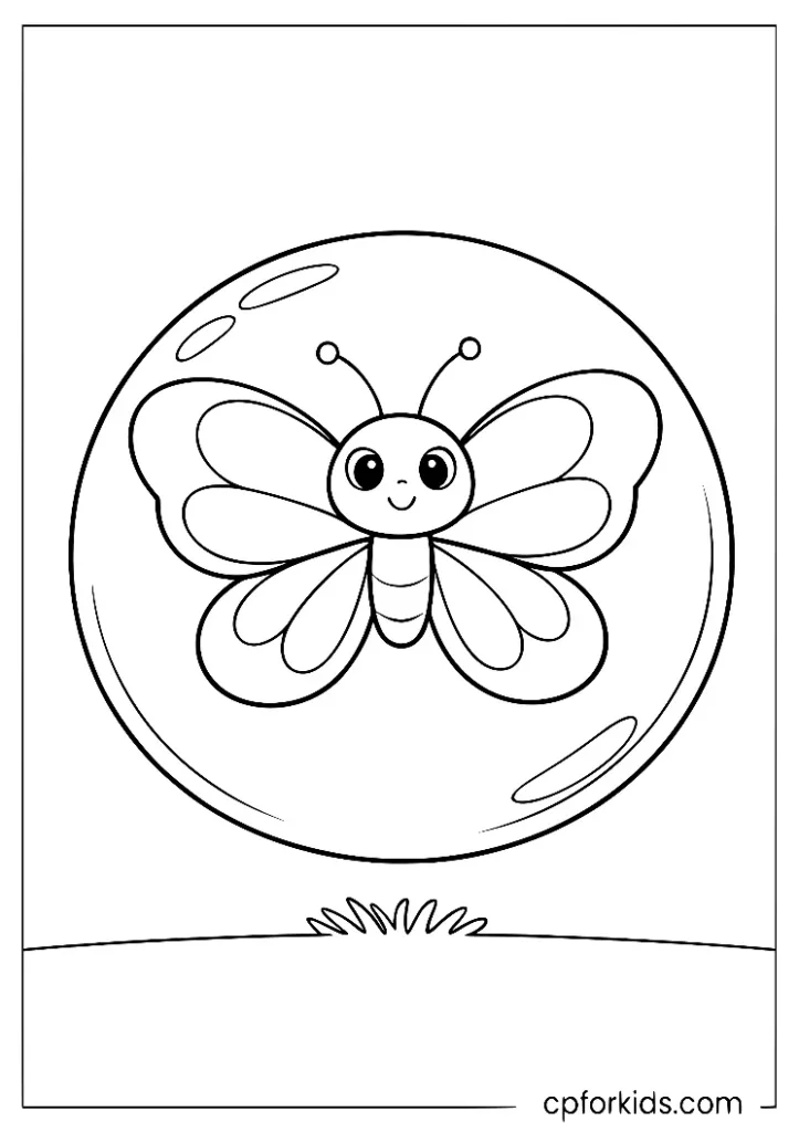 Easy butterfly in a giant bubble coloring page