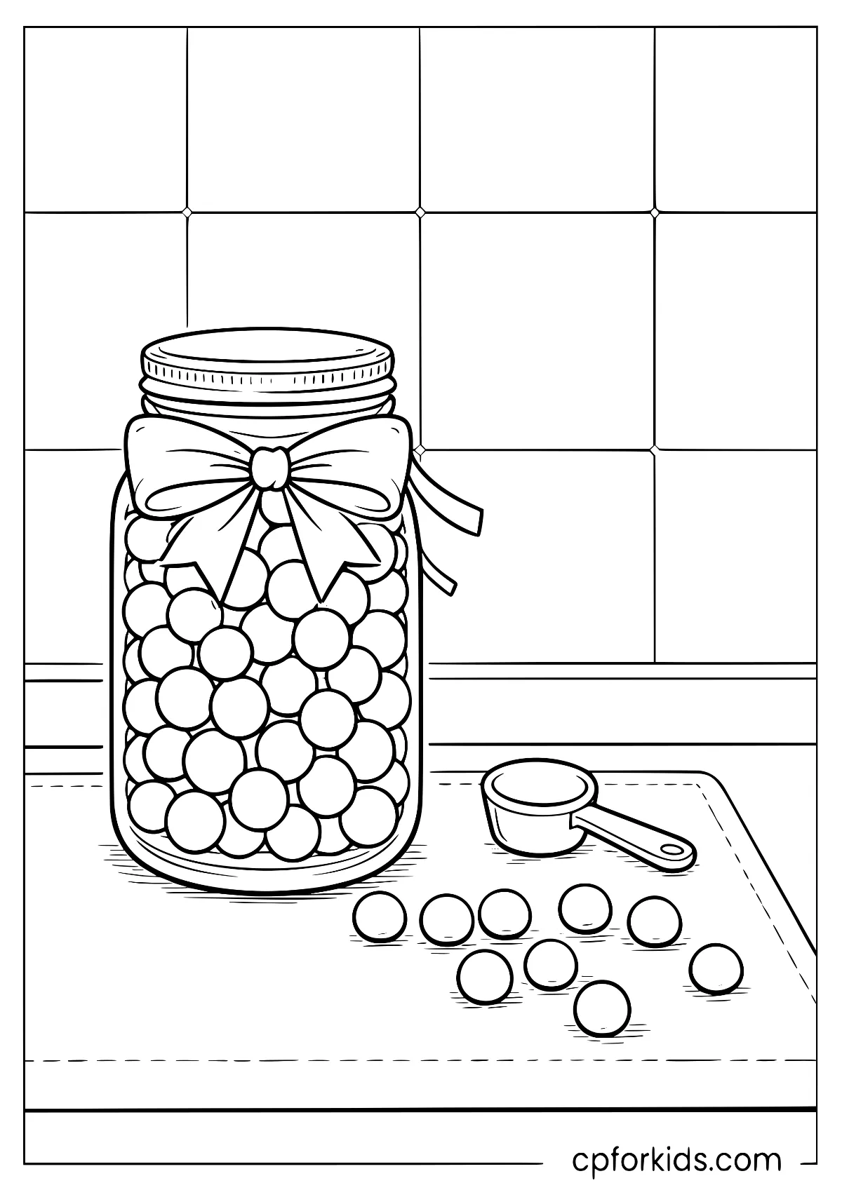 Jar filled with round candy-coated chocolates