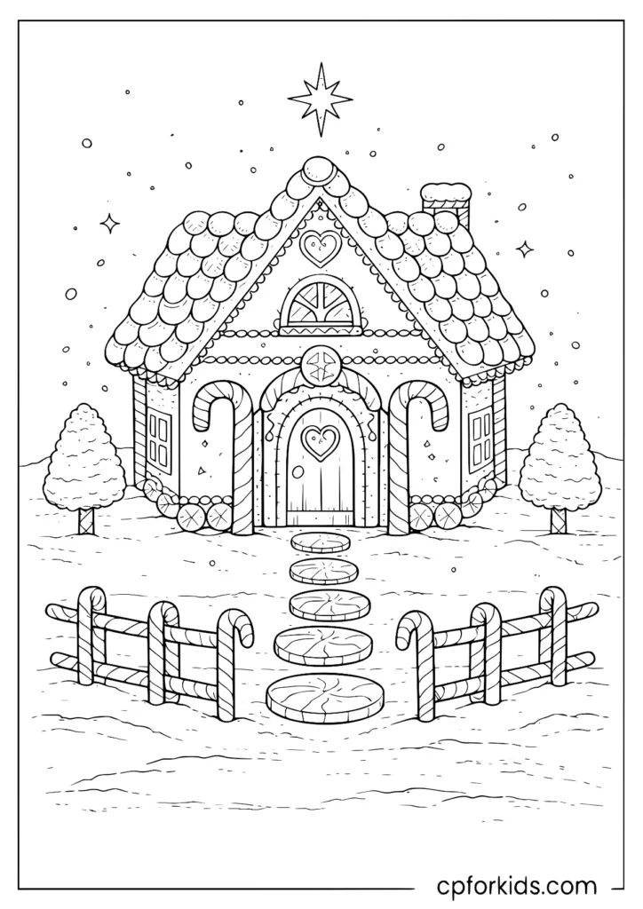 Classic gingerbread house decorated with gumdrops and candy canes