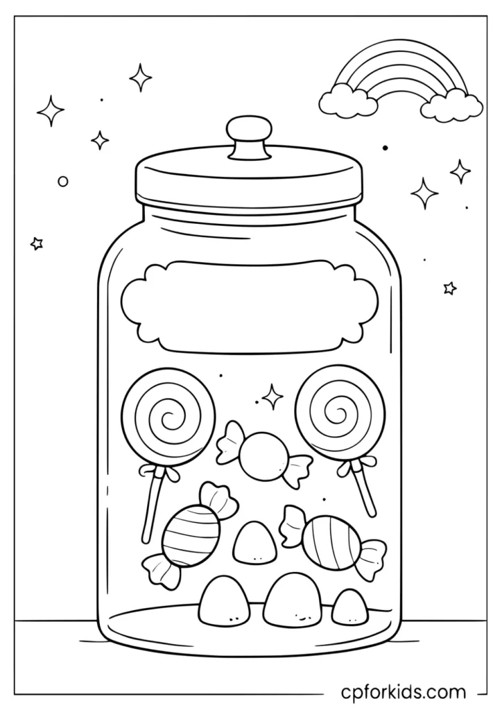 Candy jar with rainbow treats coloring page