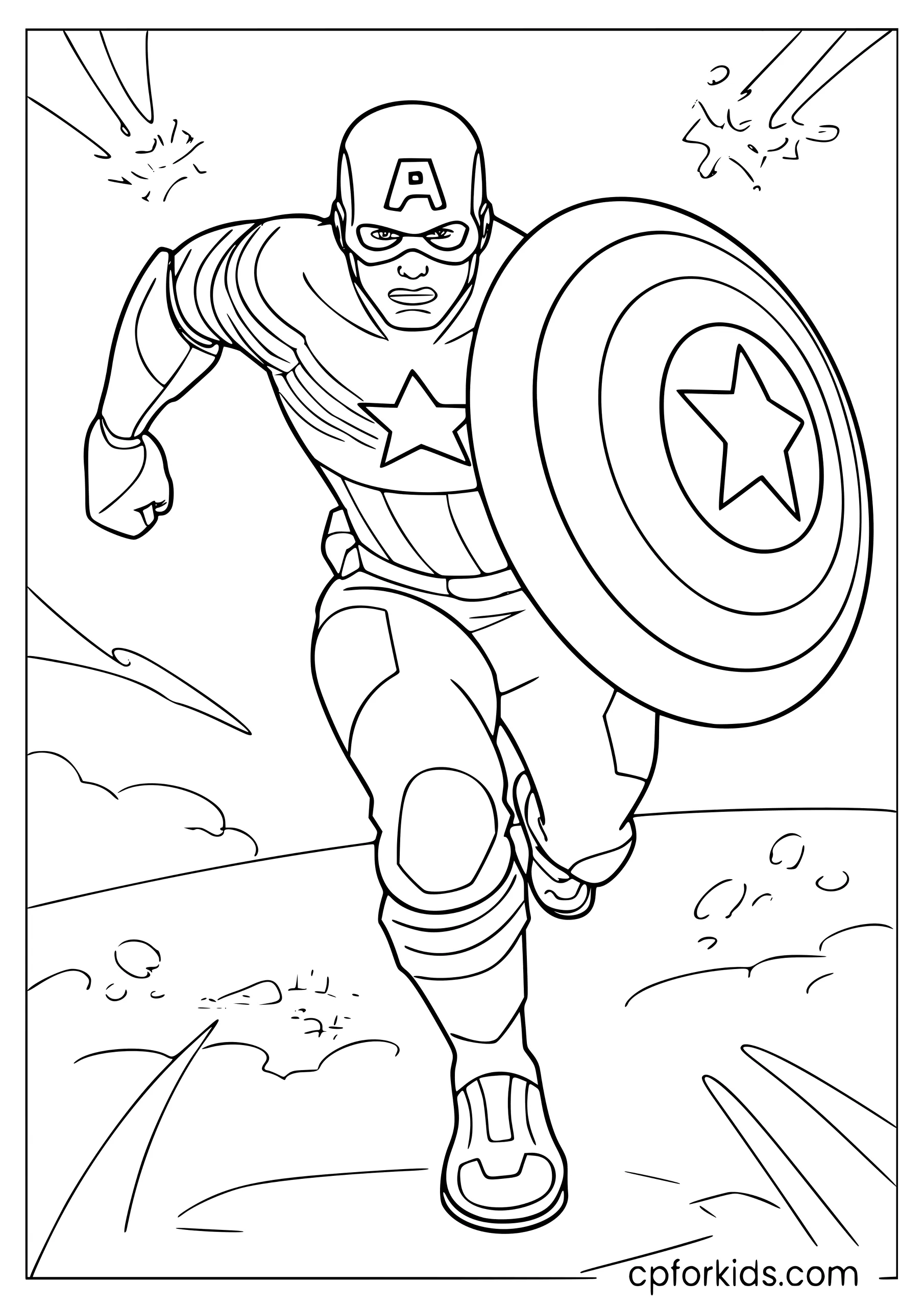 Captain America Running Into Battle