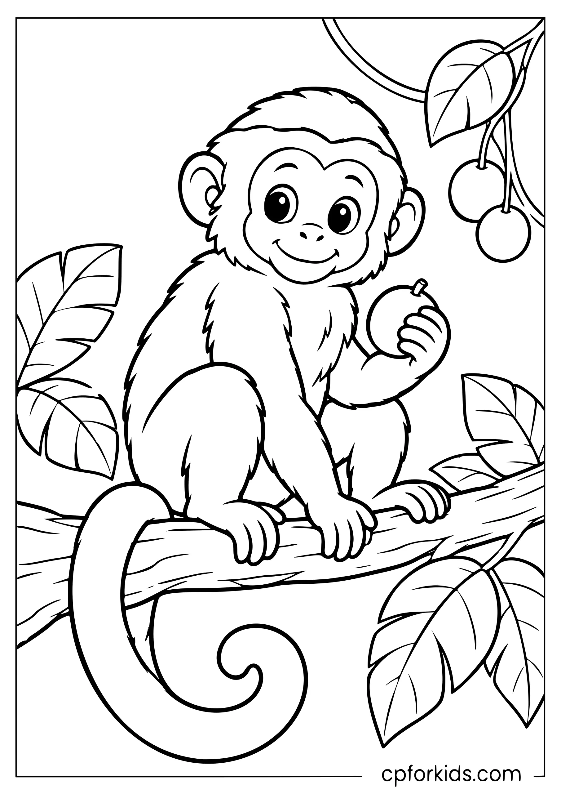 Capuchin monkey sitting upright on a tree branch