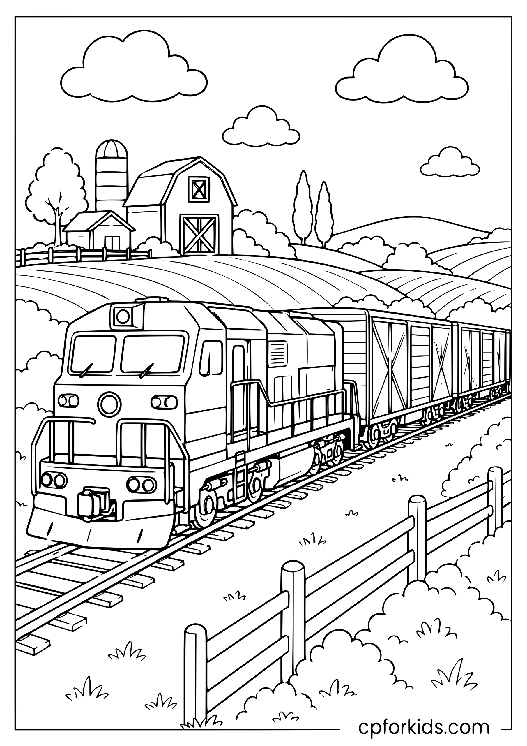 Cargo Train Through the Fields