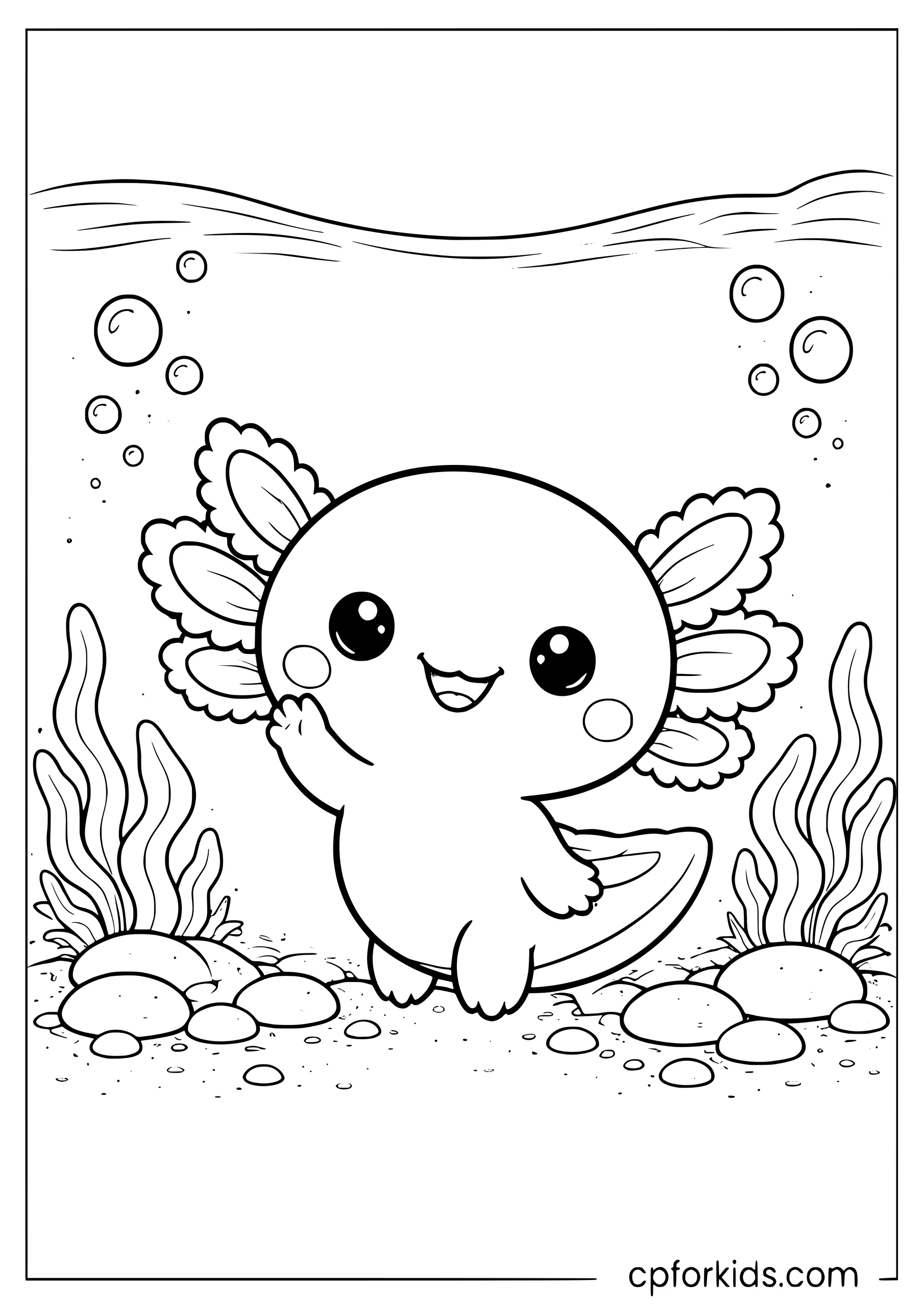 Cartoon Axolotl Waving Hello
