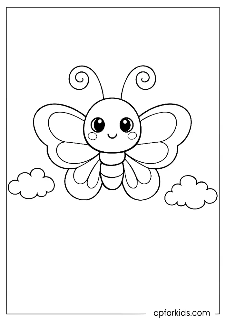 Cartoon butterfly with curly antennae coloring page