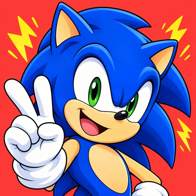 Sonic smiling and making a peace sign
