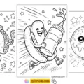 Cartoon taco dancing with maracas, hot dog running with a mustard bottle, and kawaii donut with sprinkles