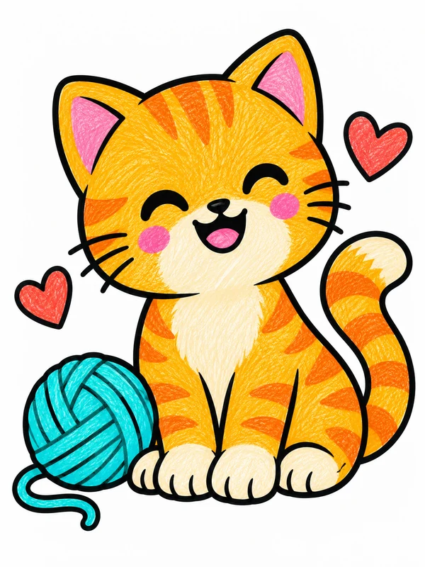 Orange tabby kitten sitting beside a teal yarn ball
