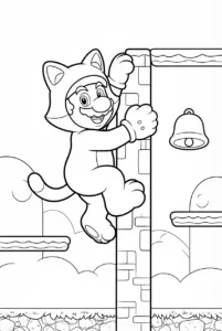 Cat Mario climbing with paw gloves and tail