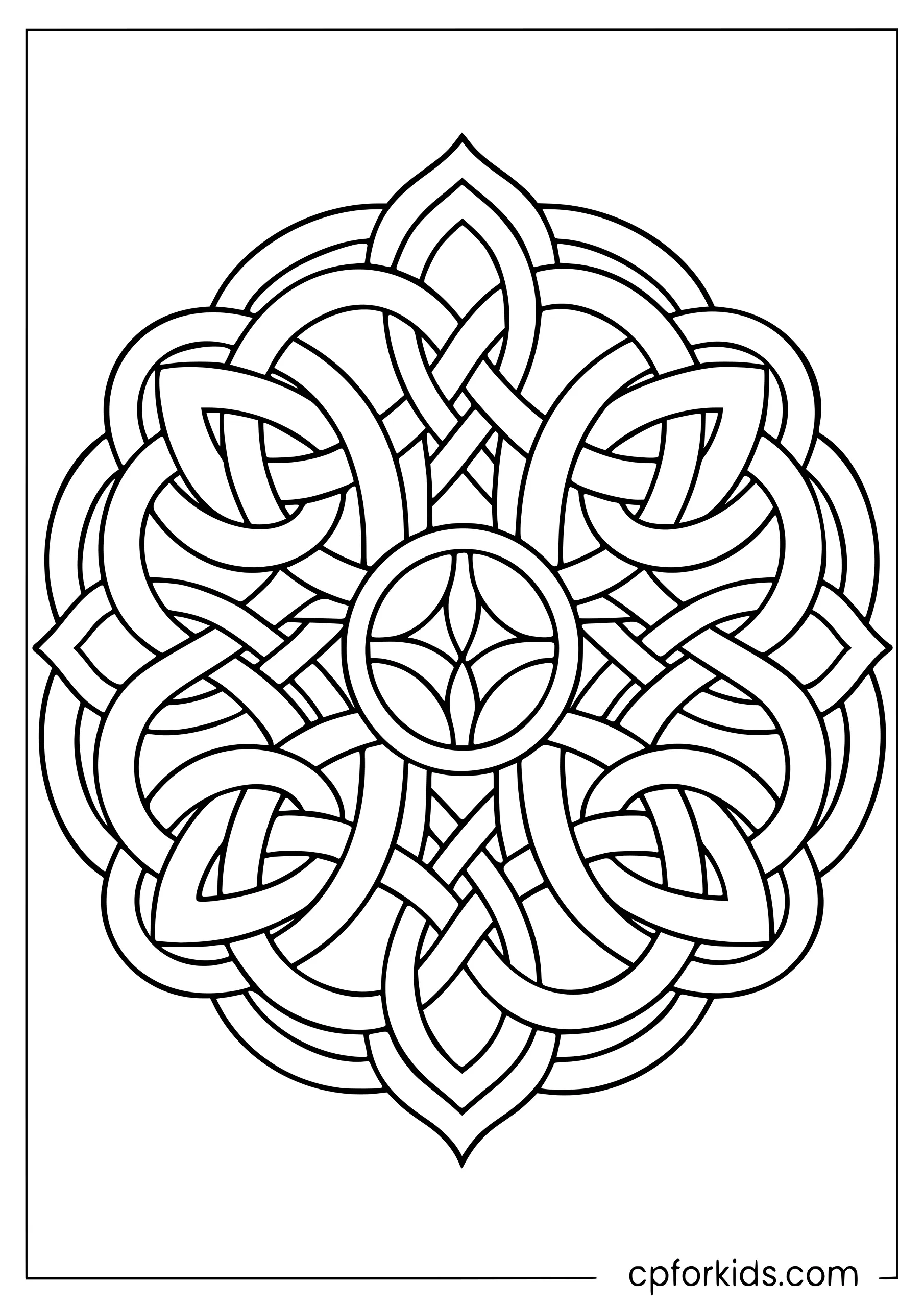Four interwoven Celtic loops forming a symmetrical mandala