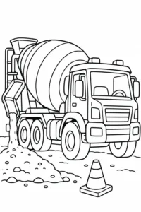 A cement mixer truck working at a building site