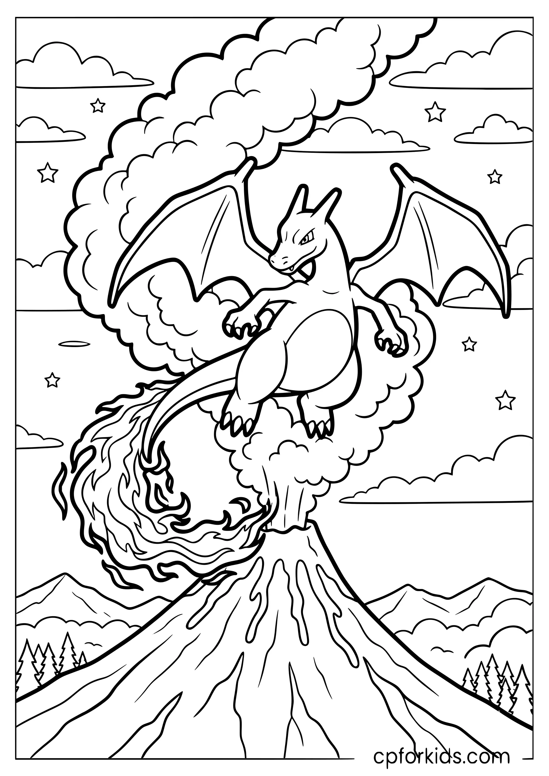 Charizard Soaring Over the Volcano
