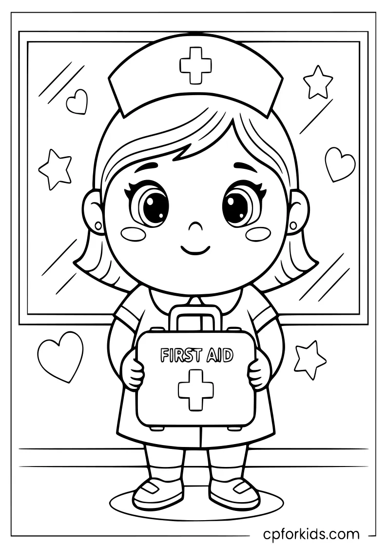 Cheerful nurse holding a first aid kit