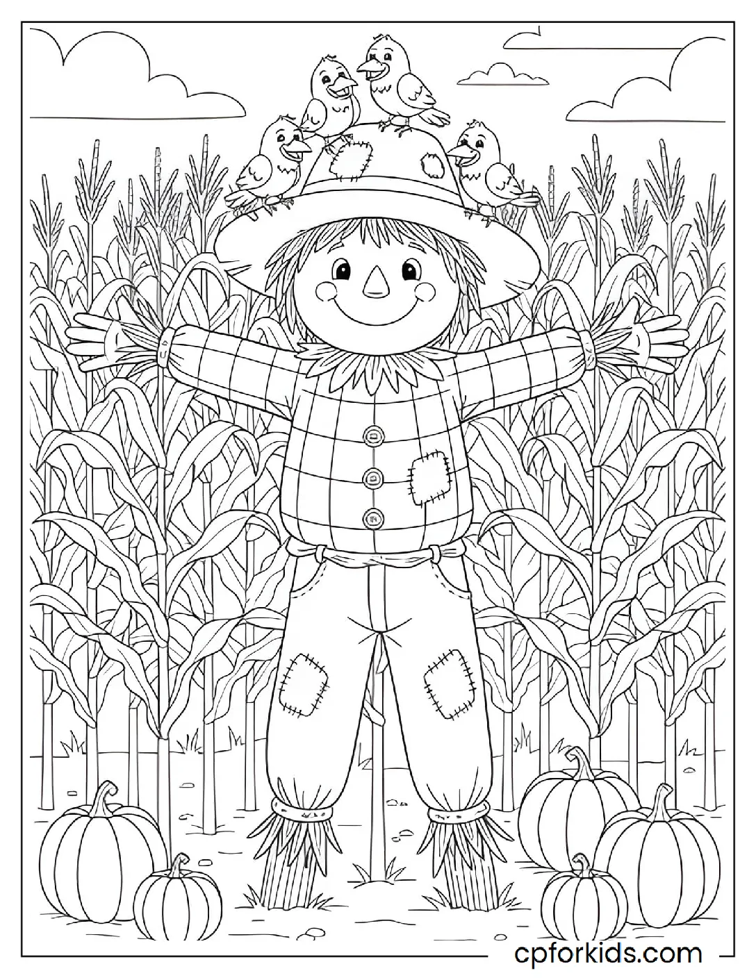 Scarecrow standing in a corn maze