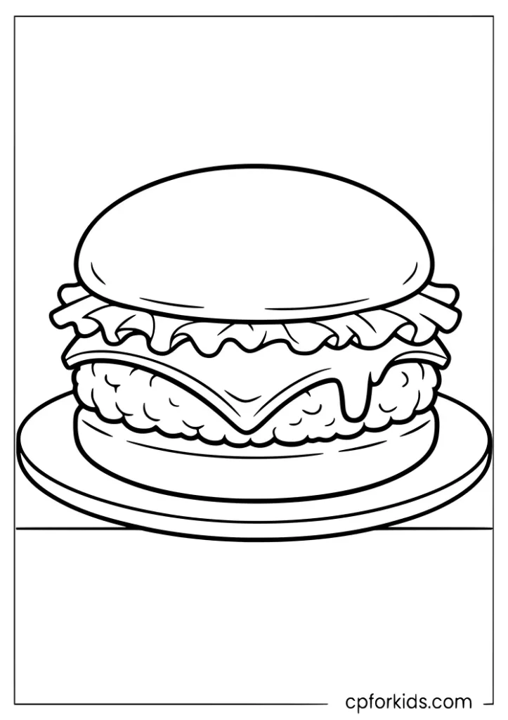 Cheeseburger with melting cheese coloring page