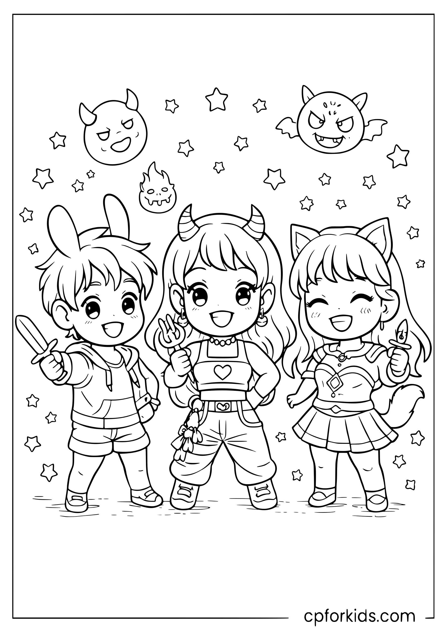 Chibi HUNTR/X Coloring Page