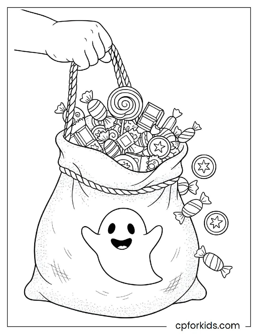 Hand holding an overflowing candy bag