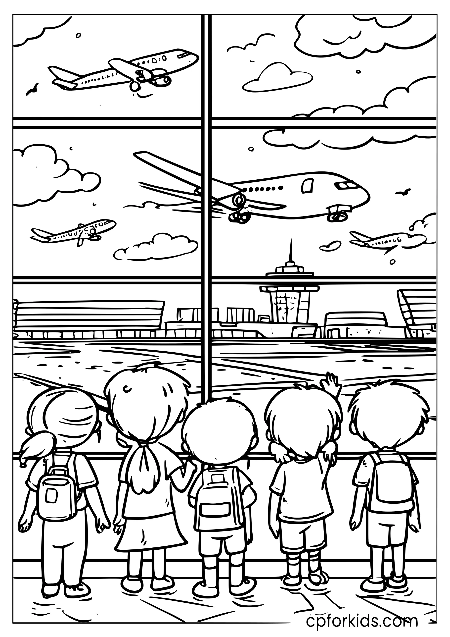 Kids Watching Airplanes at the Terminal