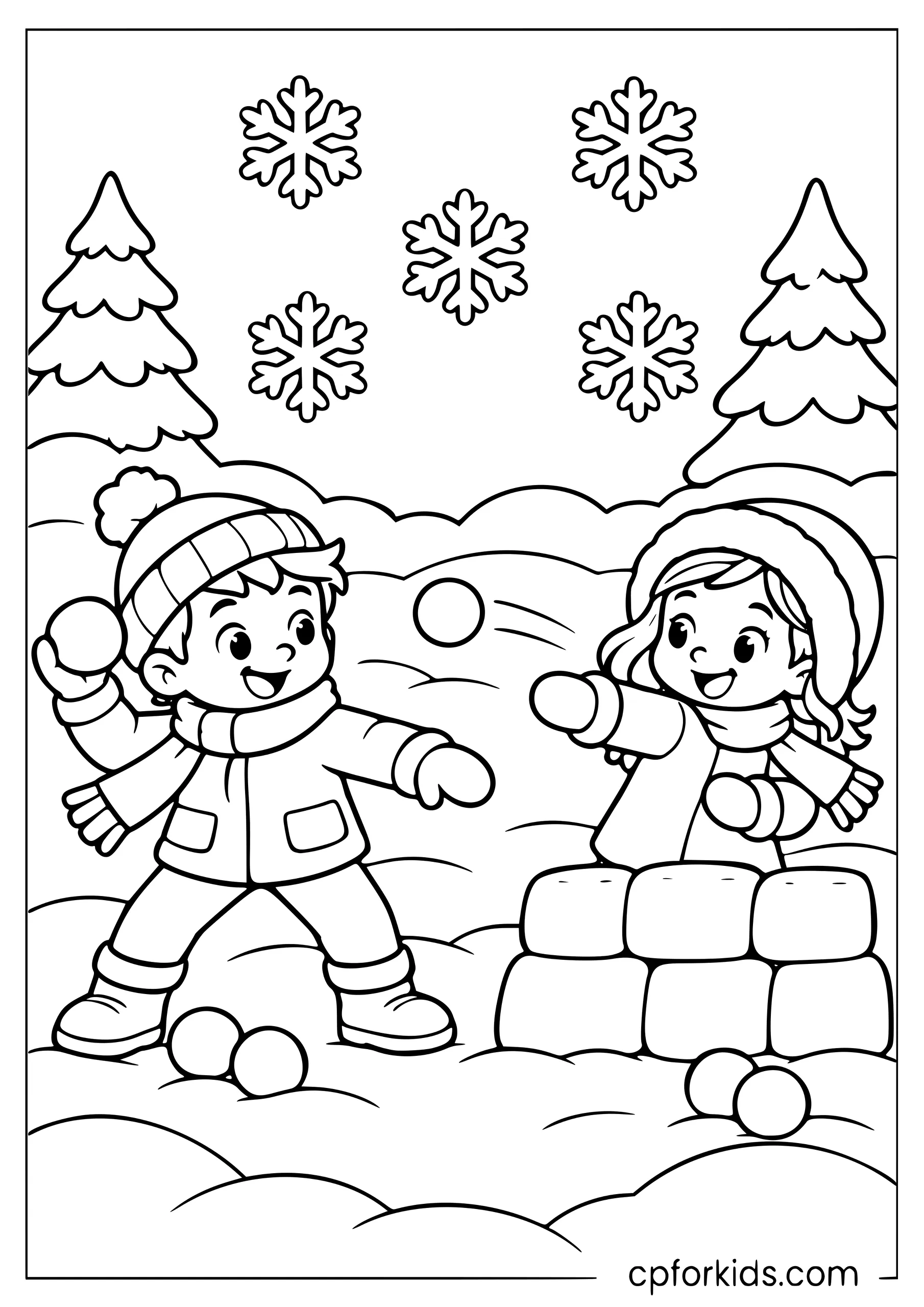 Two children throwing snowballs at each other