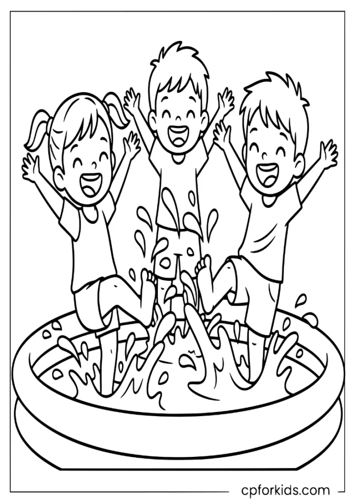 Children splashing water with their feet in a small backyard pool
