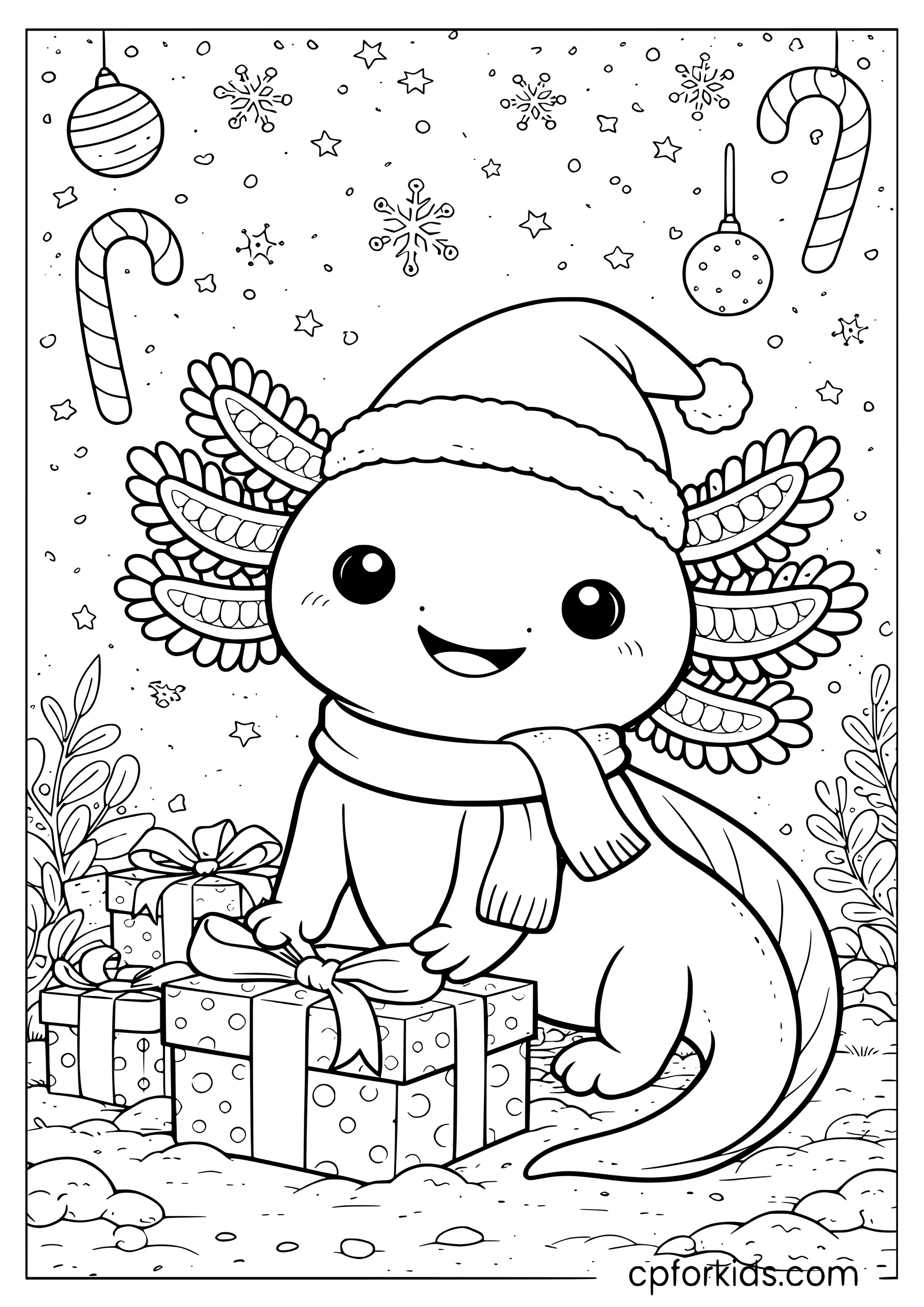 Christmas Axolotl in a Winter Scene