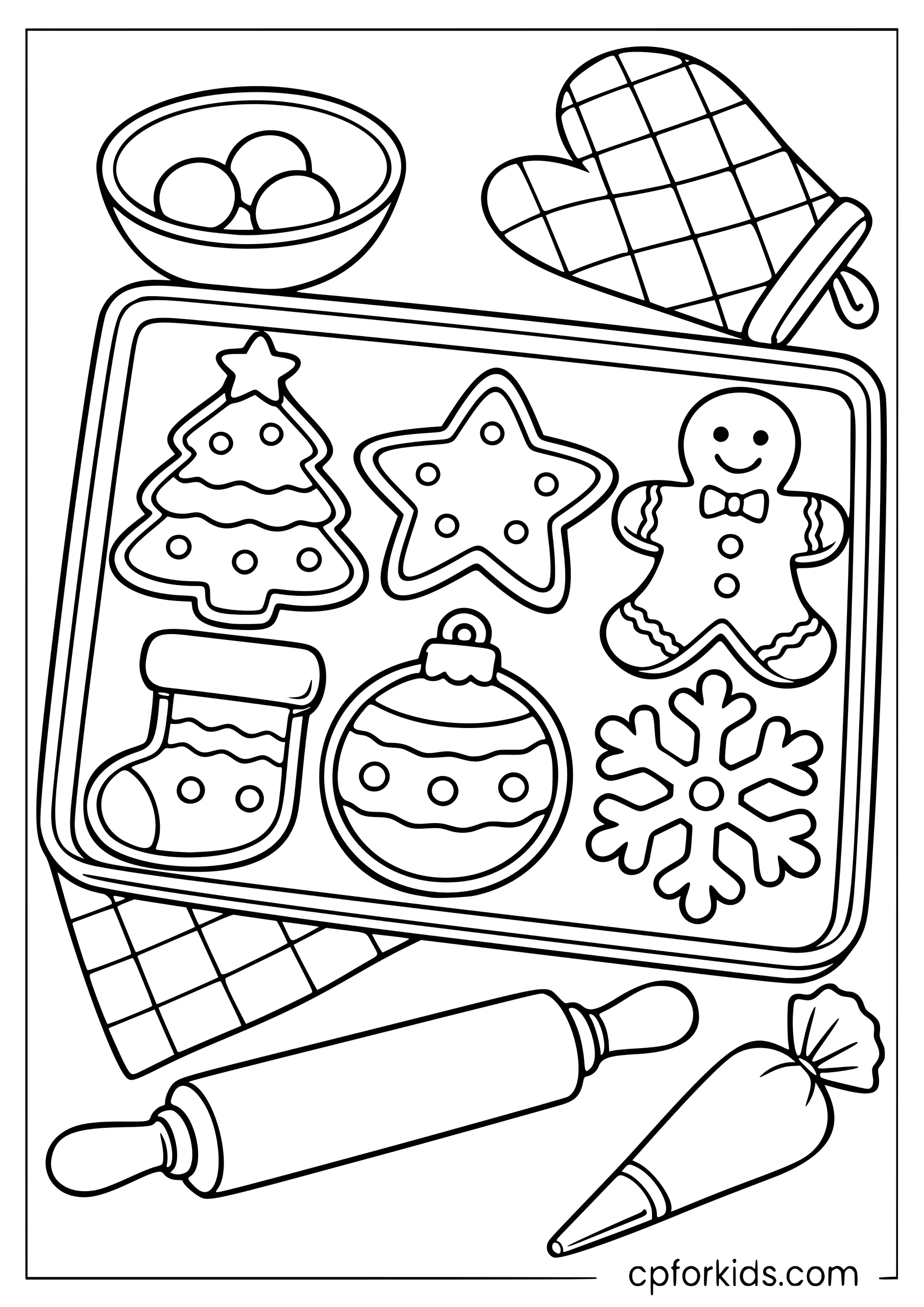 Tray of tree, star and gingerbread Christmas cookies