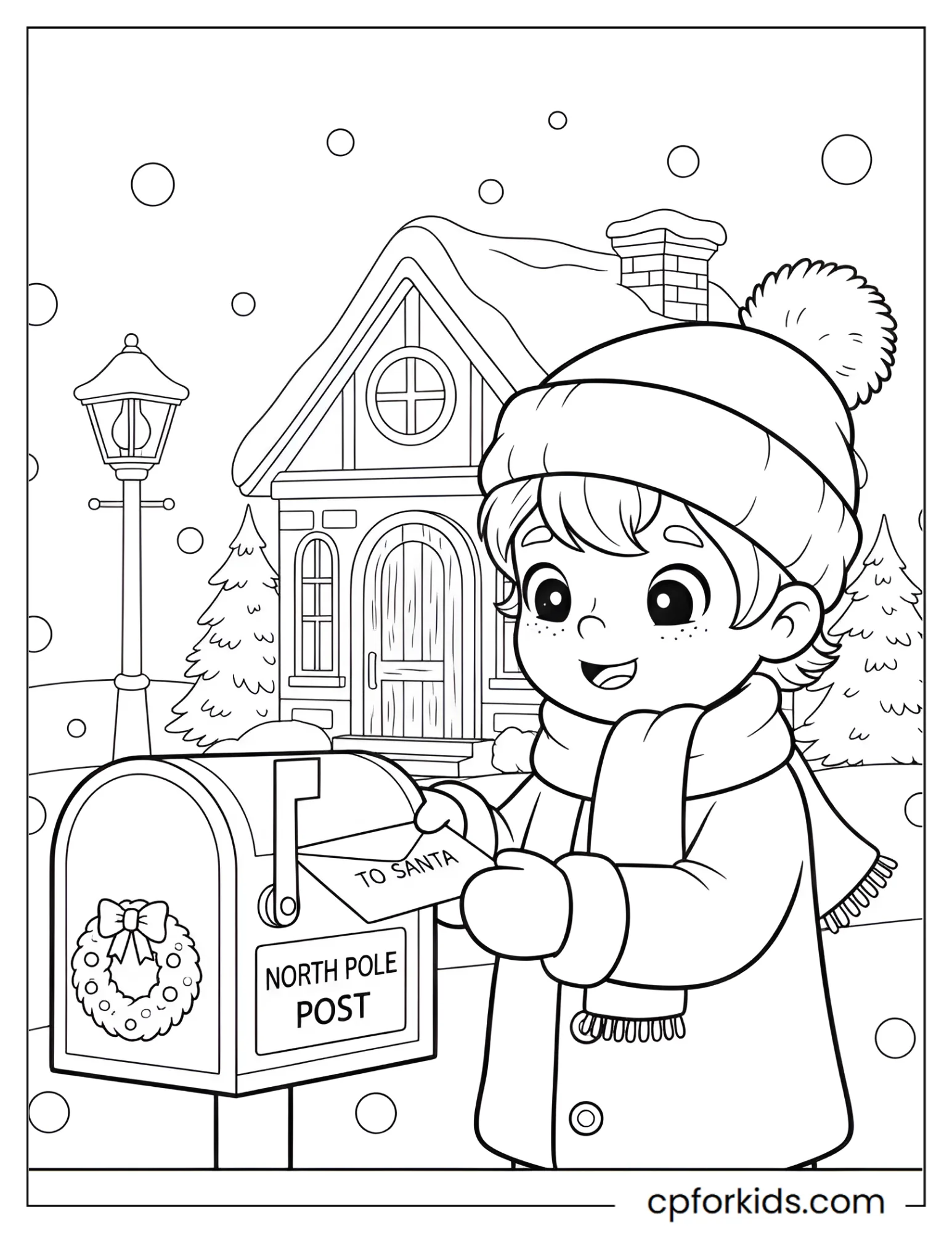 Child mails a letter to Santa outside