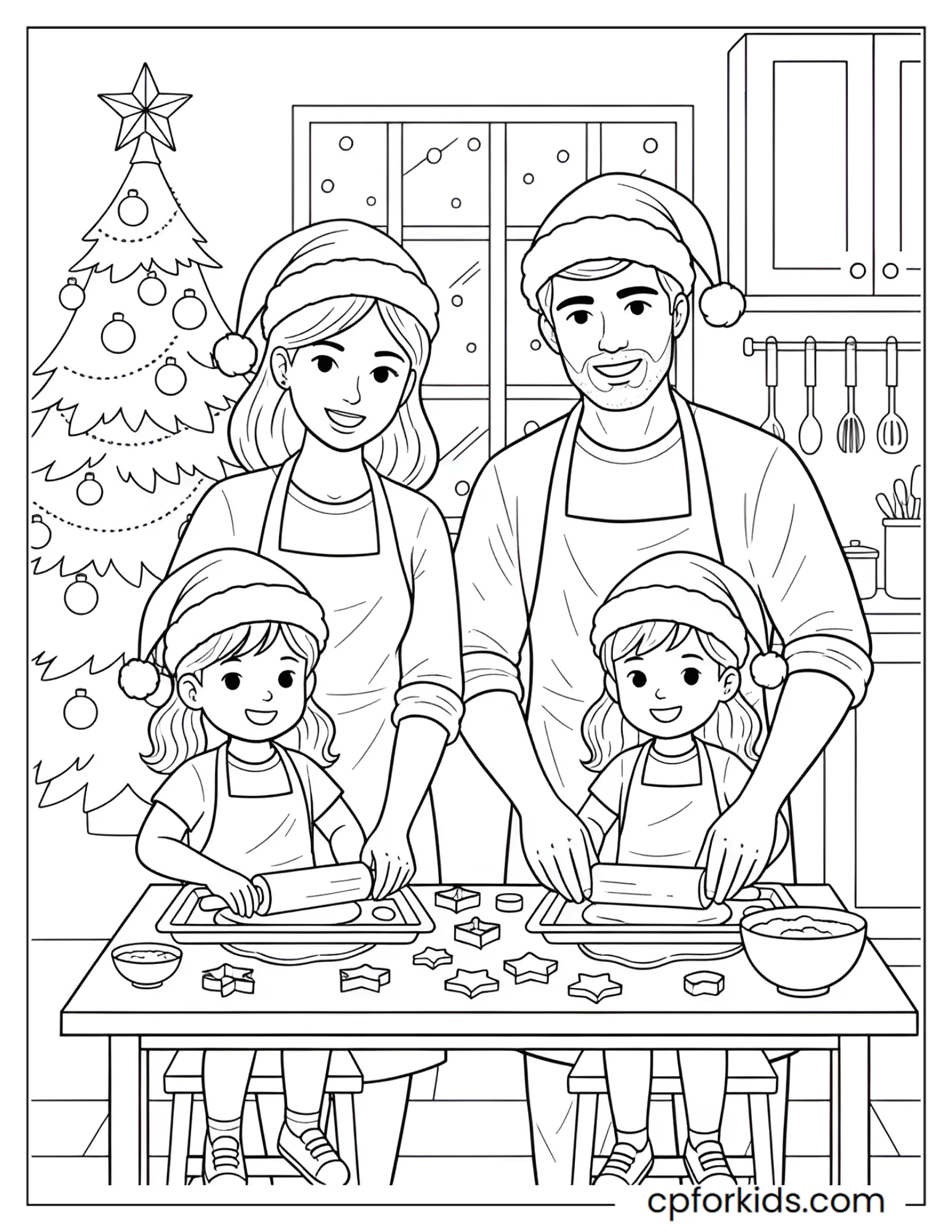 Family bakes Christmas cookies in the kitchen